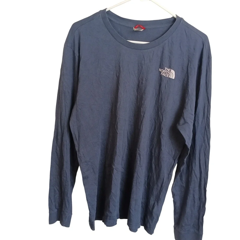 The North Face Long Sleeve Tee Mens Medium Blue Excellent Logo Cotton Shirt